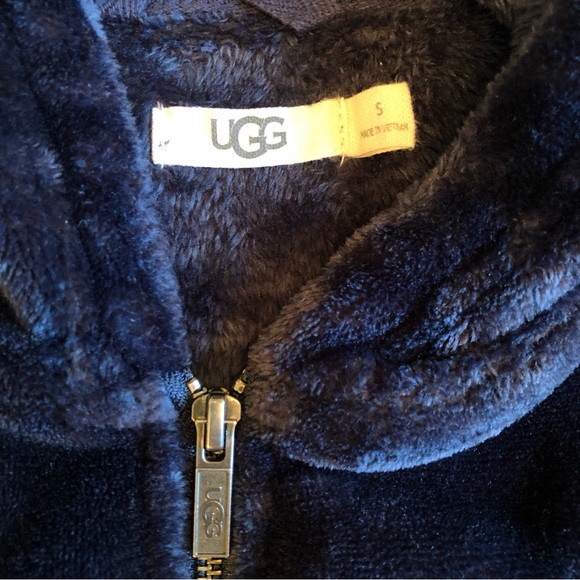 UGG Midnight Blue Zip Front Velour Plush Hoodie Size S - Picture 4 of 9